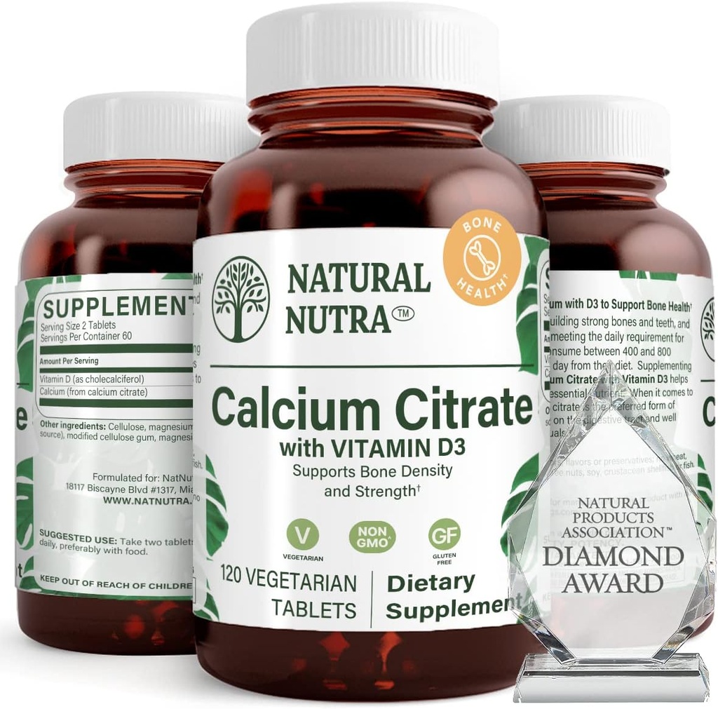 Naturalny Nutra Wapnia Citrate z witaminą D3, Suplement dla Kość Siła, Promotes Muscle Movements & Zrobione Zdrowie, Boost Heart Health, Wzmocnienie gęstości kości, Idealny dla aktywnych seniorów, 120 Tabletki