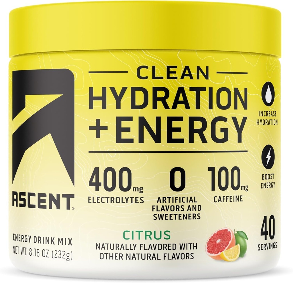 Aspect Clean Hydration + Energy Electrolytes Proszek - 100mg Kofeina, 400mg Electrolytes, Brak sztucznych składników, Citrus 40 Służenie