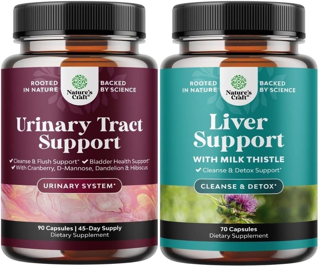 Zestaw D Mannose Kapsułki z Sok żurawinowy w proszku & Dandelion do moczu Tract Health and Liver Support Milk Thistle Supplements with Dandelion Root, Choline, Beetroot & Artiduck Extract