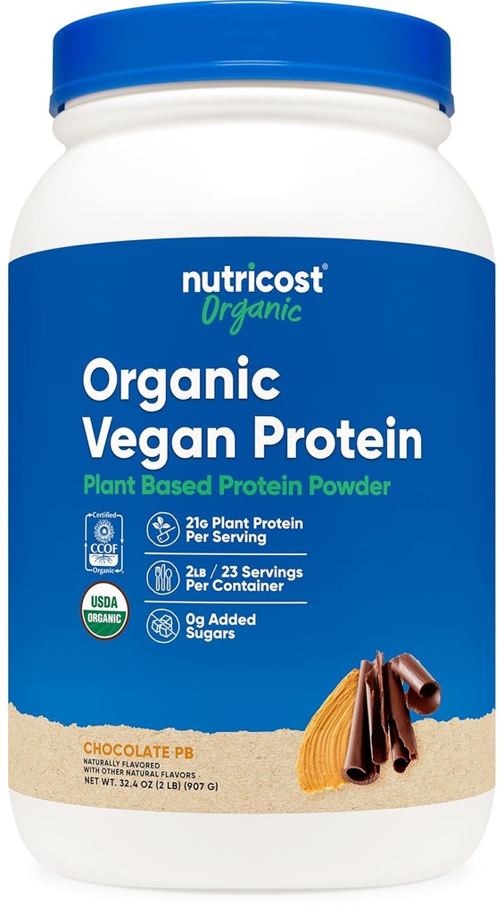 Nutricost Organic Vegan Protein Czekoladowy Masło orzechowe (2 LB) - Bez glutenu, Bez GMO-
