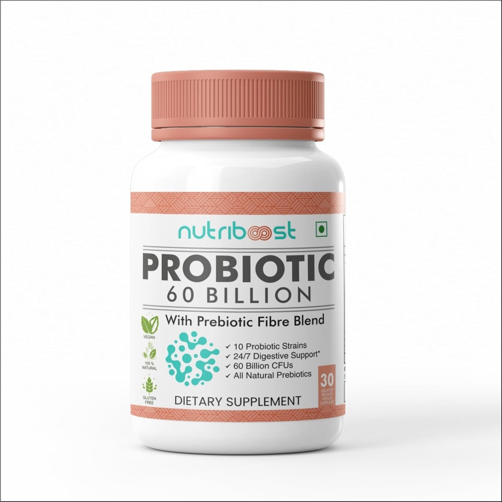 Probiotyk z Probiotic Fibre Blend Veggie Kapsułki - 60 Miliard CFU -10 Cieśniny probiotyczne / Łatwiejsza trawienie, Fuller Nutrition / Organic / Naturalne dla kobiet i mężczyzn (60.0 Służenie)