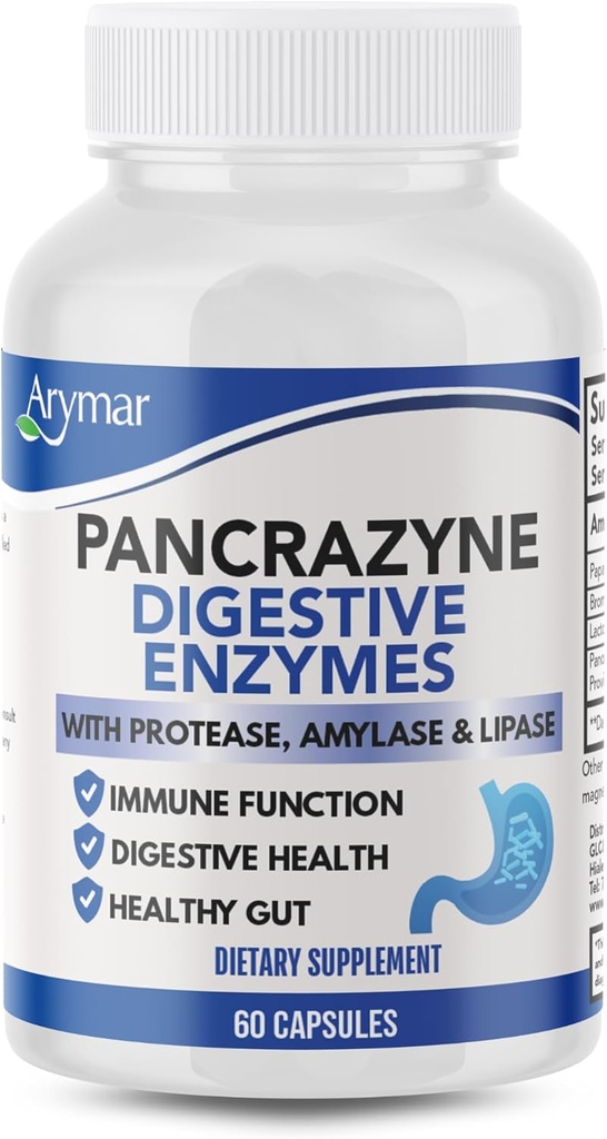 Arymar Pancrazyne Probiotyki, Enzymy z Amylazą, Protekcją, Lipazą i Lactobacillus, Gut Health & Digestive Supplement, 60 Kapsułki