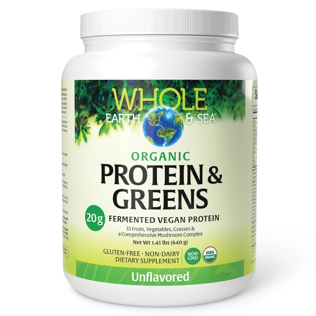 Cała Ziemia & Morze z naturalnych czynników, Organic Fermented Protein & Zielone, Vegan Whole Food Supplement, Unflavored, 1 lb 9 Oz