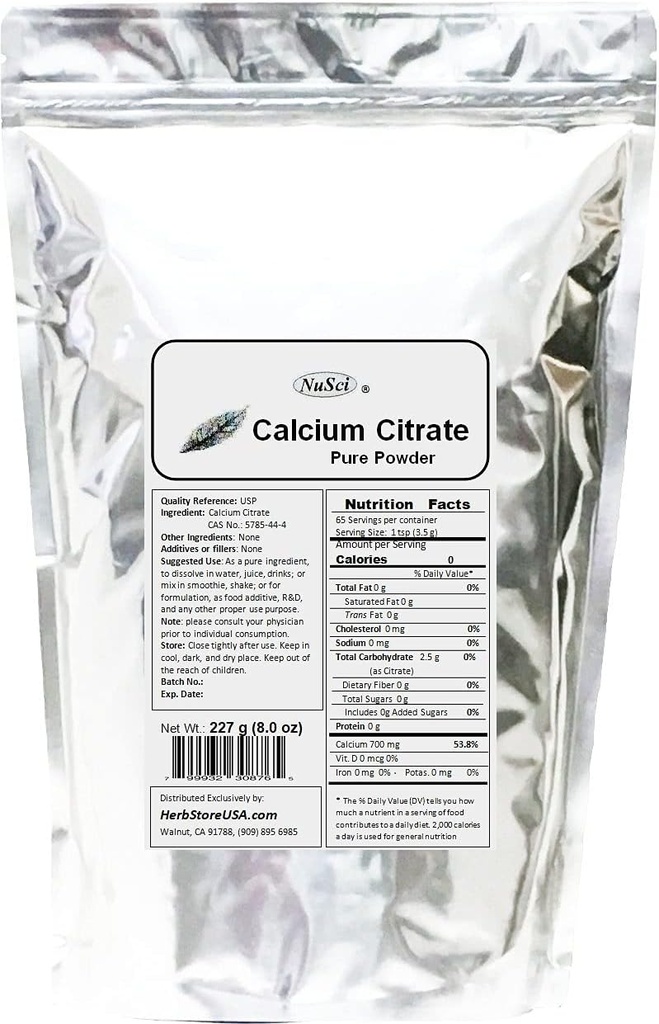 Proszek cytrynian wapnia Czysta postać biodostępna Wapnia (227 gramów (8.0 oz))