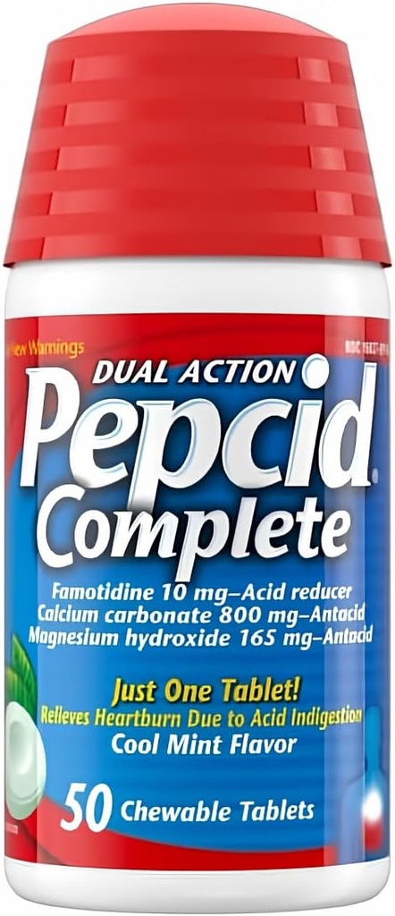 Pepcid Complete Acid Reducer + Antacid Chewable Tablets, Cool Mint Flavor, 50 liczenie przez Pepcid Complete (opakowanie po 1)