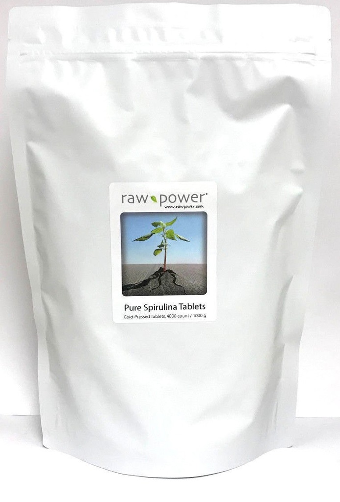 Raw Power Spirulina Cold- Pressed Tablets luzem Kilo Bag 4000 Count 250mg Tablets 1000g Total Organics