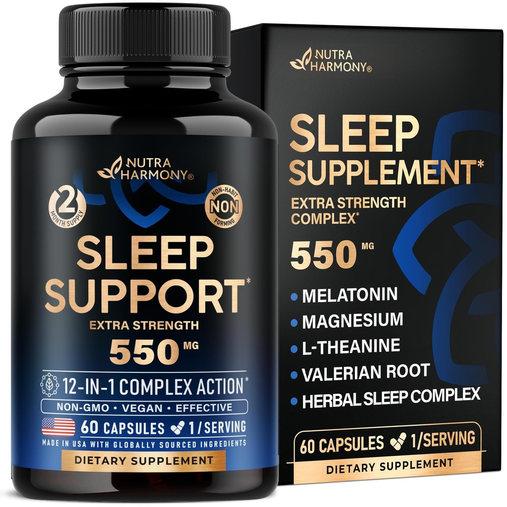 Pigułki do spania dla dorosłych 550mg - Melatonina 3 mg 124 mg; Valerian Root for Sleep Assistance 124; L-Theanine Assistance 124; Magnez - Natural Seep Assistance - Non-Habit Forming Rest Support - Made in USA - 1 / dzień, 2 Miesiąc Dostawy