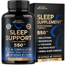 Pigułki do spania dla dorosłych 550mg - Melatonina 3 mg 124 mg; Valerian Root for Sleep Assistance 124; L-Theanine Assistance 124; Magnez - Natural Seep Assistance - Non-Habit Forming Rest Support - Made in USA - 1 / dzień, 2 Miesiąc Dostawy