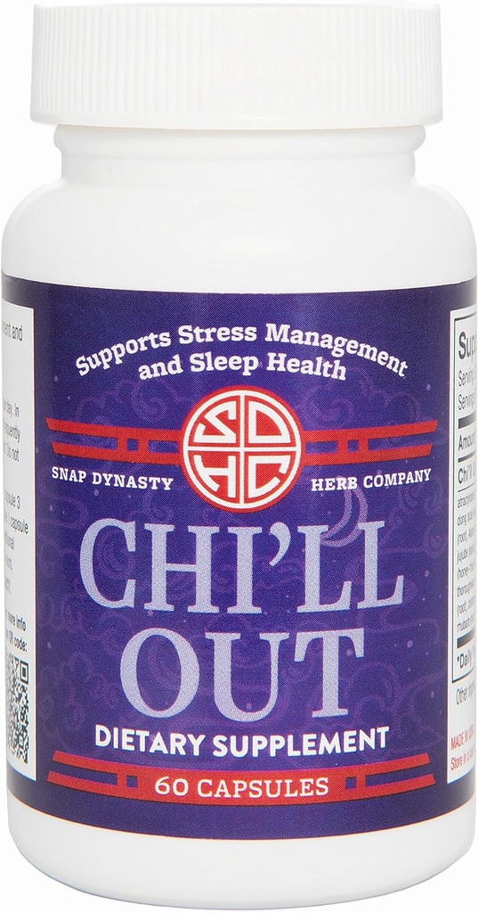 Snap Dynasty Chi 'll Out - 60ct Kapsułki, Pack of 1 - Supplement na bazie roślin, Non Sedative Support for Sleep & Stress, Natural Support Sleep Health & Stress Management