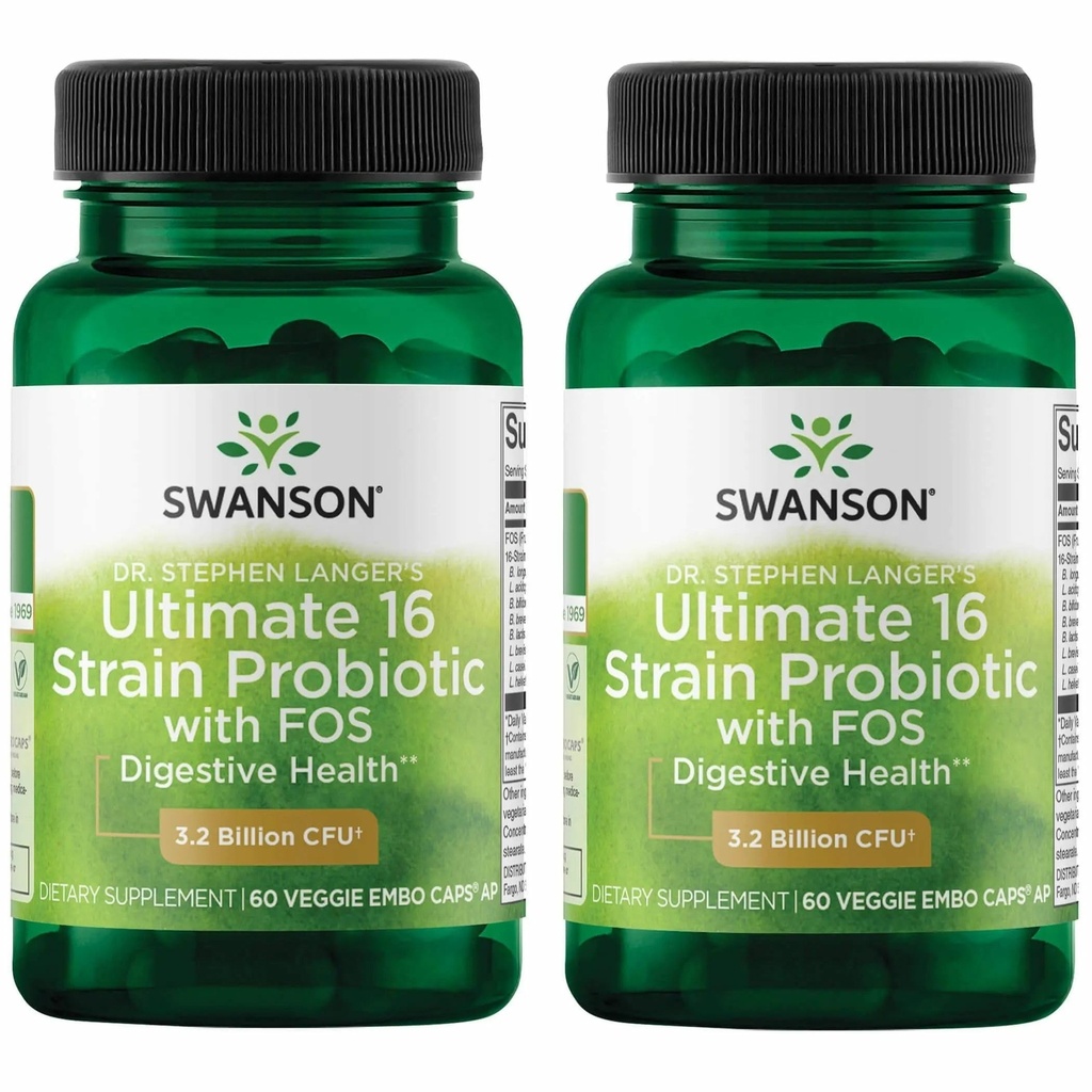 Swanson Dr. Stephen Langer 's Formula - Naturalny Probiotyk w / Prebiotyczne FOS - 16- Suplement szczeliny Promowanie Poparcie pokarmowe w / 3.2 Miliard CFU na kapsułki - (60 kapsułki wegetariańskie) 2 opakowania