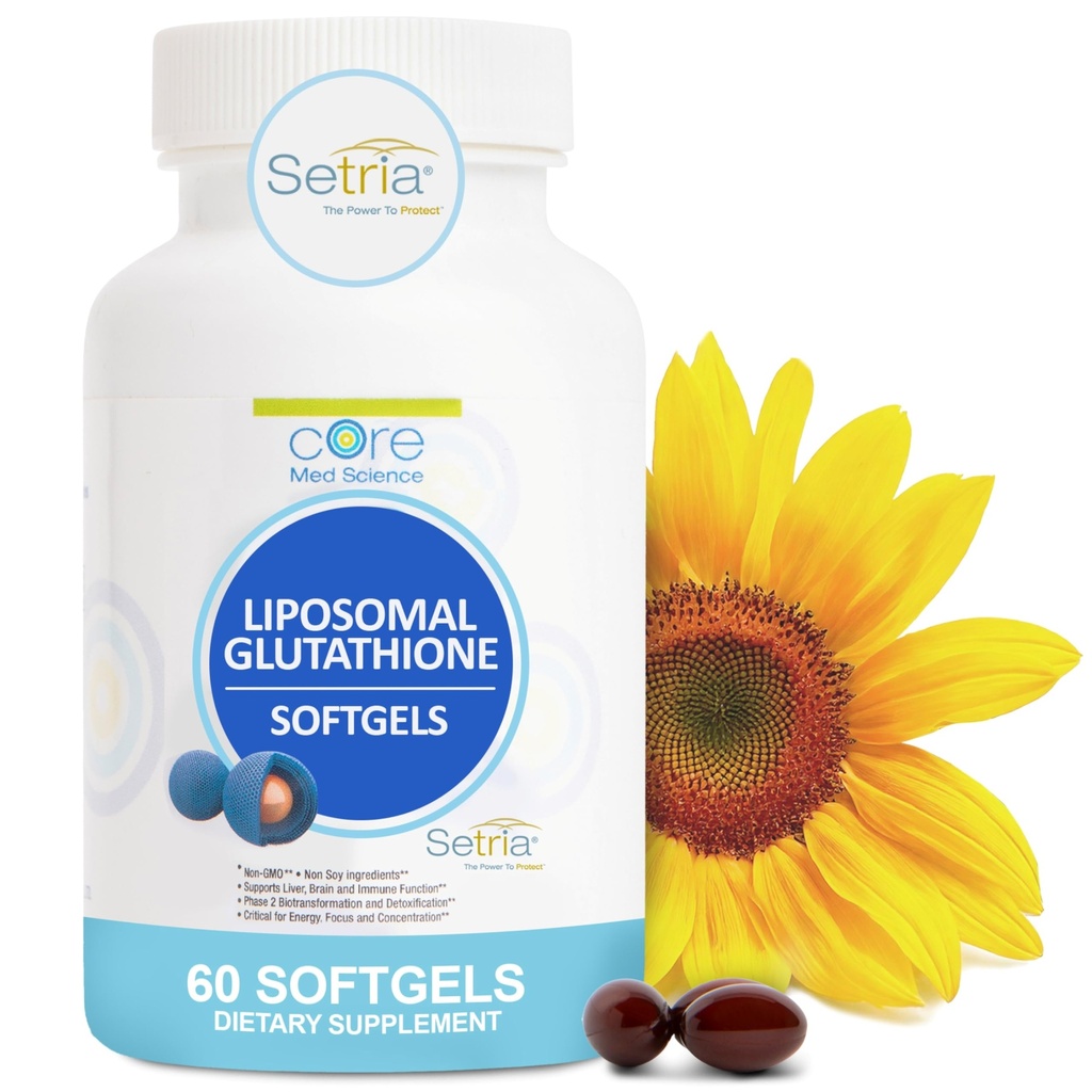 Core Med Science Liposomal Glutathione Supplement (500mg, 60 Softgels) - Czysta zredukowana Setria z kompleksem fosfolipidów - Suplement przeciwutleniający dla energii i skóry