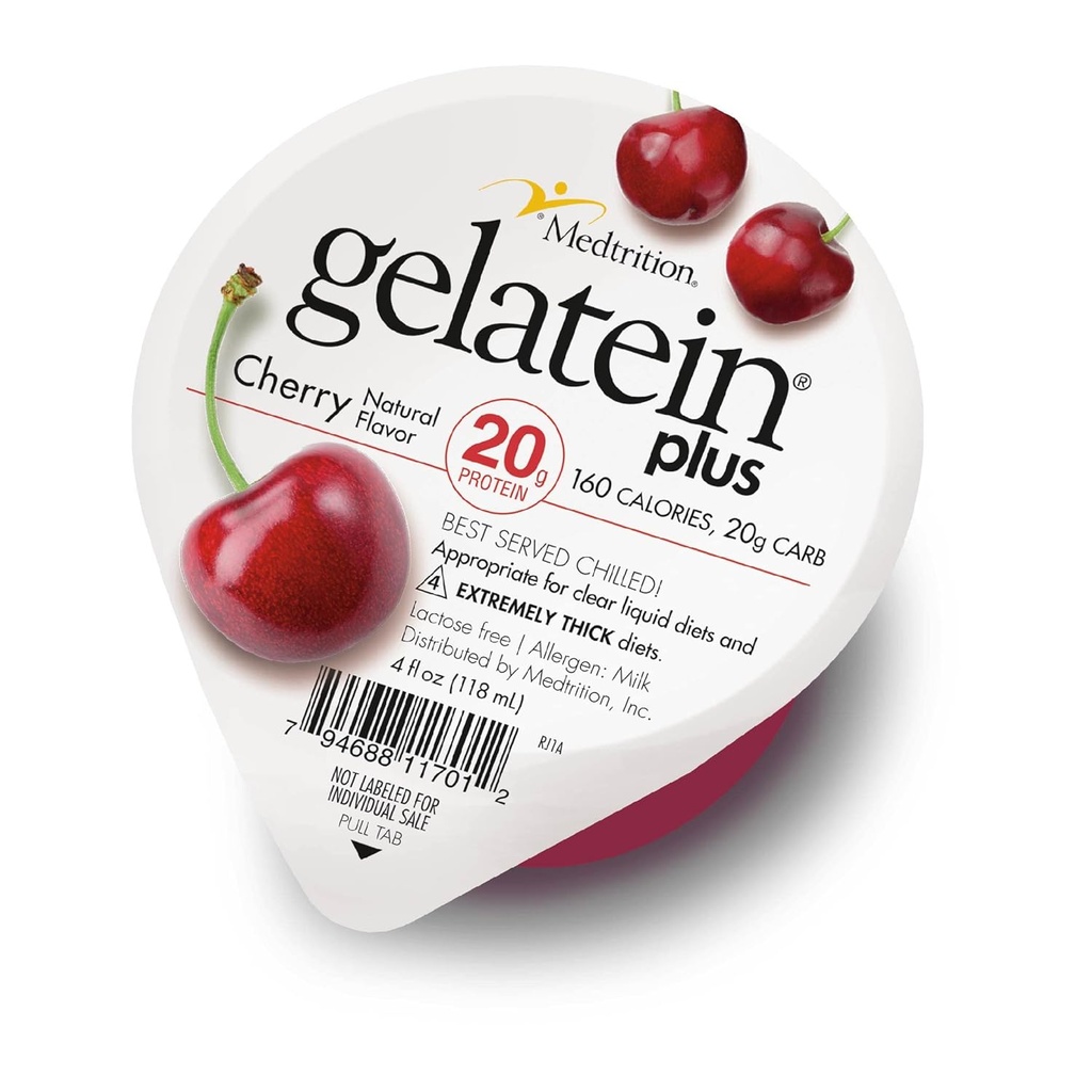GelaTein Plus Cherry: 20 grams of protein. Ideal for clear liquid diets. Great pre or post-workout snack. (Pack of 36)
