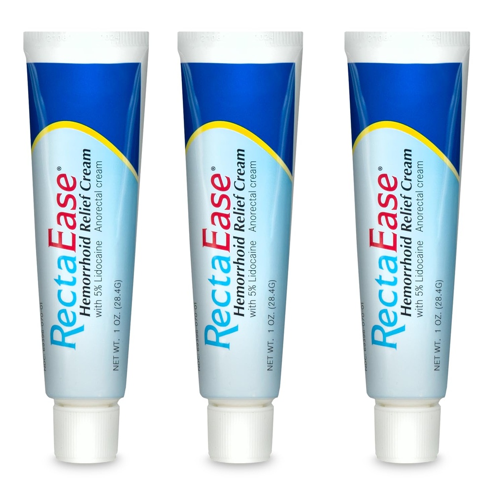 Globe RectaEase 5% Lidokaina (3 opakowania) Hemorrhoid Relief Cream 1 Oz Tube, Anorectal Cream, Rapid Numbing Relief, Hemorhoid Leczenie z Itch i Burn