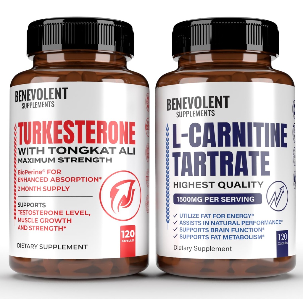 Turkesterone 8 000 mg [Najwyższa Czystość] + Premium L- Karnityny suplement - Wysoka Absorpcja Suplement z Tongkat Ali - Zwiększenie Stamina, Lean Muscle Growth, Wsparcie Metabolizm & Natural Ener