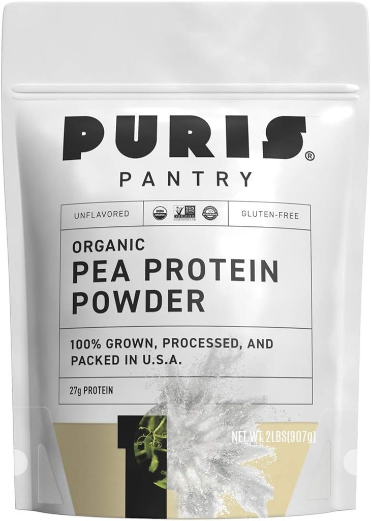 PURIS ® Organic Pea Protein Powder, 100% Made in the USA, 2 LB Unflavored, Certified Organic, Vegan, Gluten Free, Dairy Free, Non GMO, Plant- Protein, Keto, BCAA (2 Funt (12 sztuk), Unflavored)