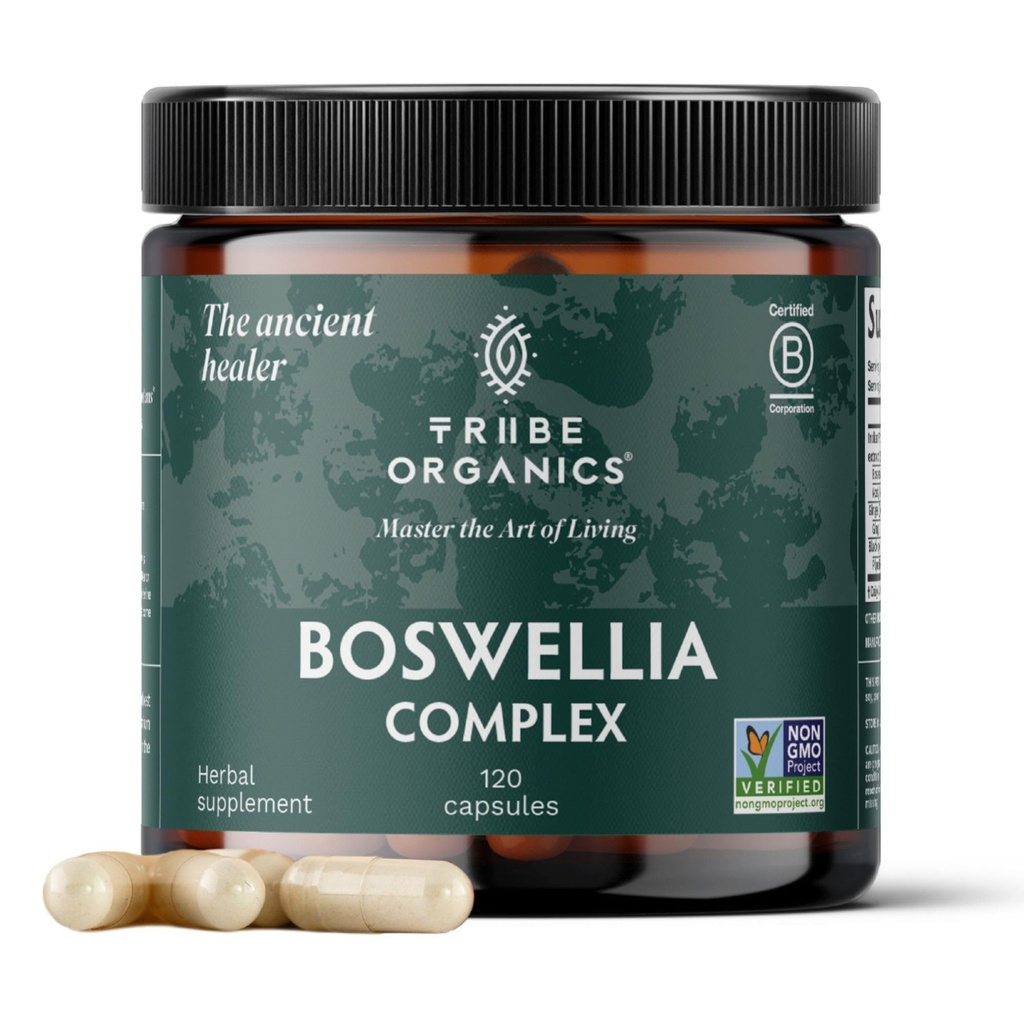 TRIBE ORGANICS Boswellia Serrata Complex Supplement for Joint Support, Relief mięśni - Vegetarian Non-GMO 120 Kapsułki, Wysoka moc - Boswellin Super z Ginger Extract & Black Pepper - 420mg