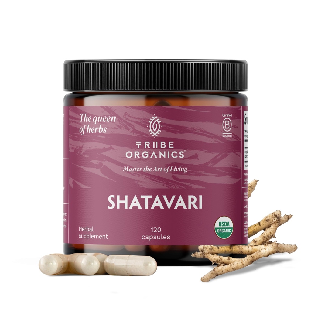 TRIBE ORGANICS Organic Shatavari Herbal Supplement - Hormonal Balance Bilans 124; Kobieta Reproductive Health Bilans 124; Laktacja 124; Immune & Inflamative Support - Non-GMO USDA Organic 120 Vegan kapsułki