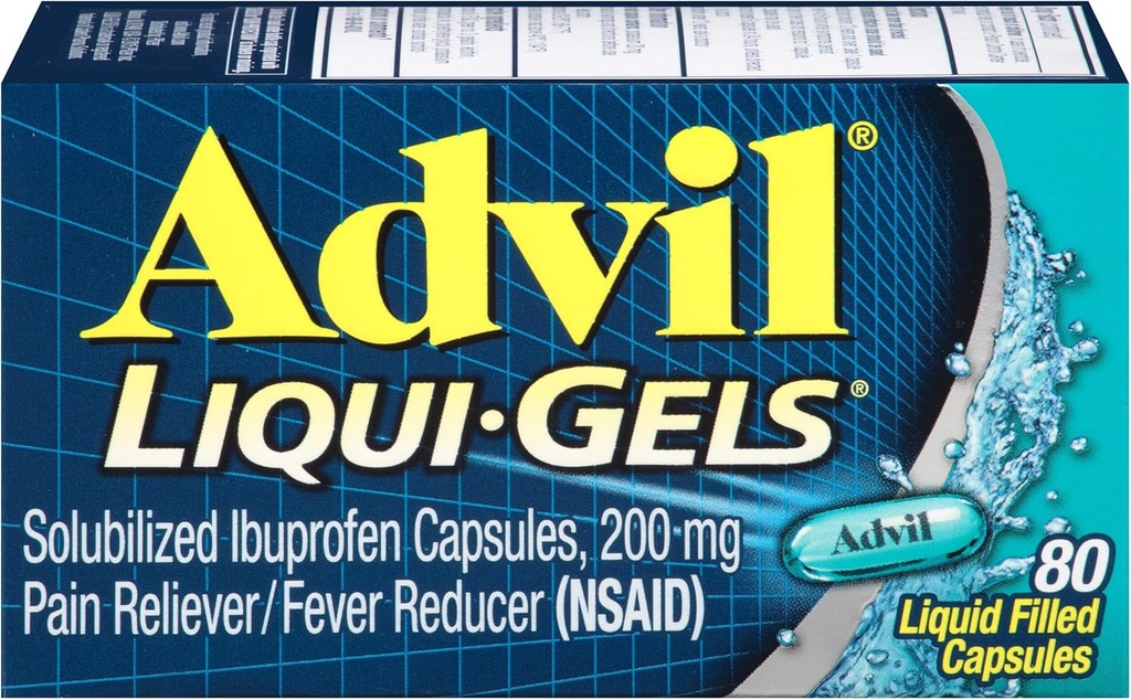 Advil Pain Reliever / Fever Reducer, 200mg Ibuprofen rozpuszczalny (80- Count Liqui- żel kapsułki, Opakowanie po 2)