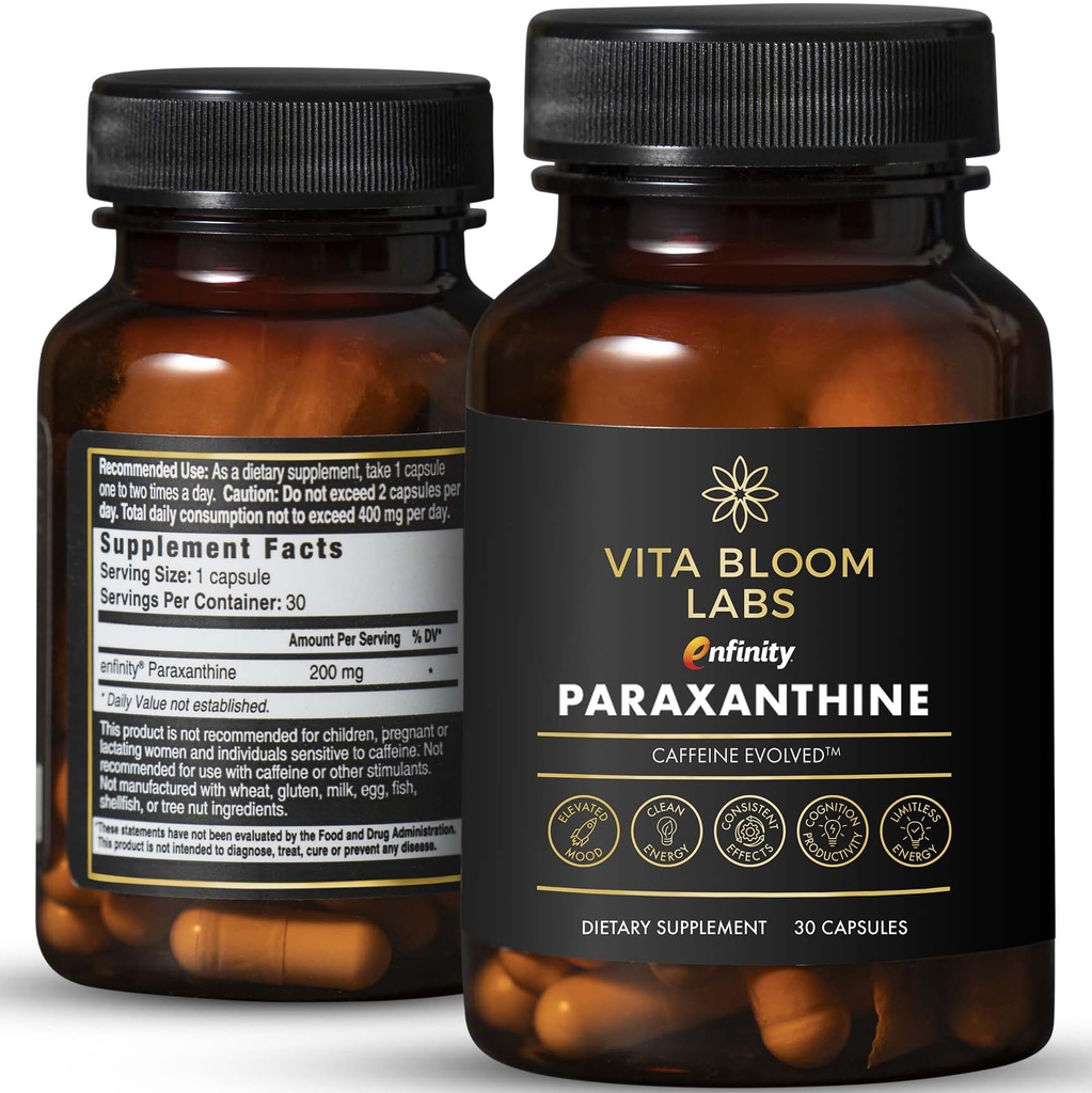 Enfinity Paraxanthine kapsułki, Czysta Energia & Focus, Kofeina Alternatywne 124; 200 mg na kapsułki 124; 30 Kapsułki na butelkę 124; Uzyskane w USA, GMP Certified, Non-GMO, Kosher