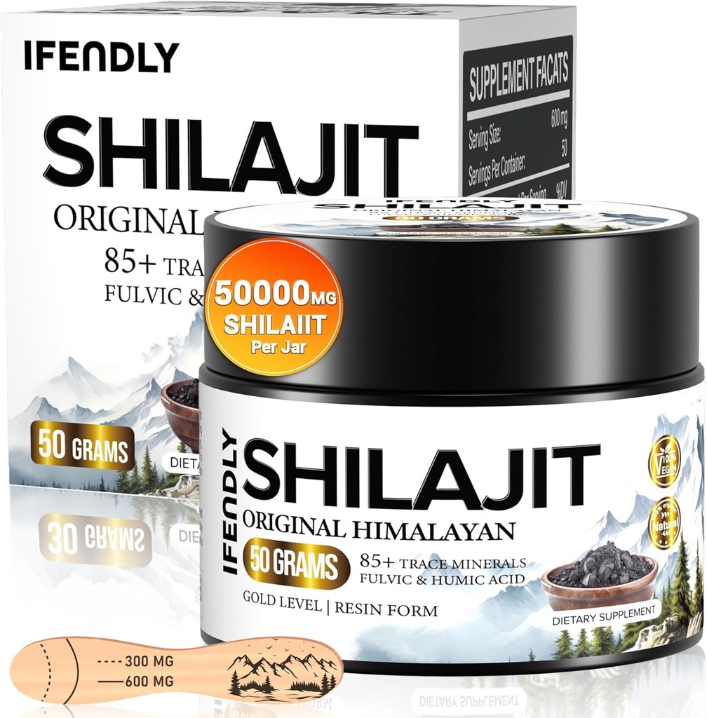 Shilajit Resin, Shilajit for Men & Women, Shilajit Organic - 600mg Potency Gold Grade, z 85 + Minerały śladowe, Fulvic & Humic Acid, dla Staminy, Immunitet i Siła, 83 Sługi (50g)