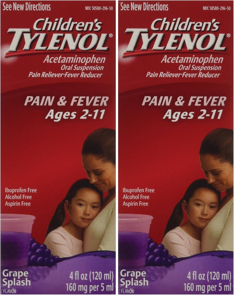 Smak winogronowy Tylenol dla dzieci w wieku 2- 11 - 2 opakowania po 4,0 FL OZ