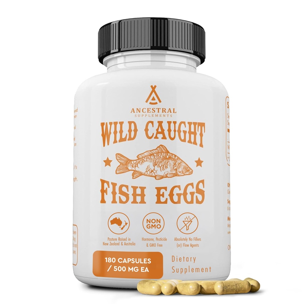 Suplementy przeciwnowotworowe Jajka rybne złowione dziko, 2400mg, Suplement Omega-3 Wspiera mózg, serce, płodność i zdrowie zapalne, Całe źródło żywności witaminy D, K2 i A, Non-GMO, 180 Kapsułki