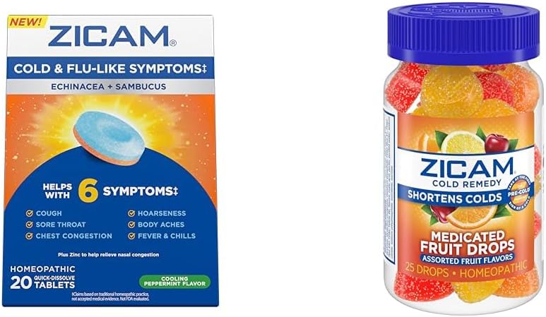 Zicam Cold & Flu 20 Tablets Fruit Drops 25 Count Cold Shorting Homeopatic Cynk Leki