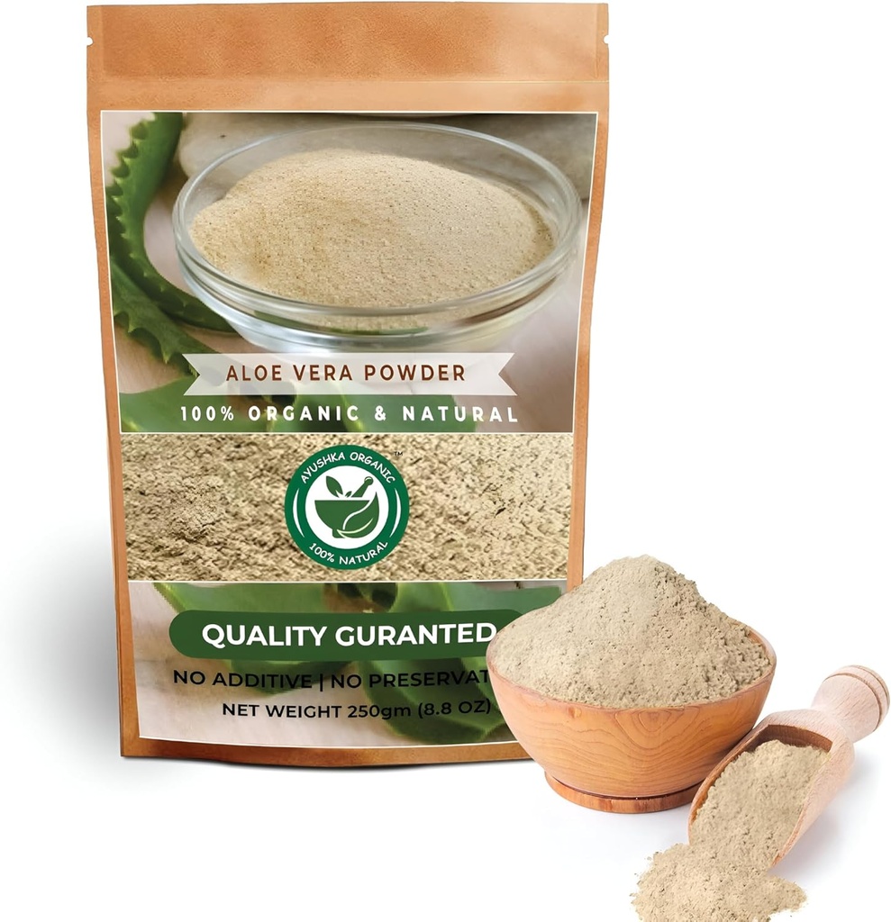 Aloe Vera Powder Between 124; Aloe barbadensis Between 124; Hair Care, Skin Care, and Natural Remedies - 100% Pure, Chemical- Free, No Additives, (250Gm)