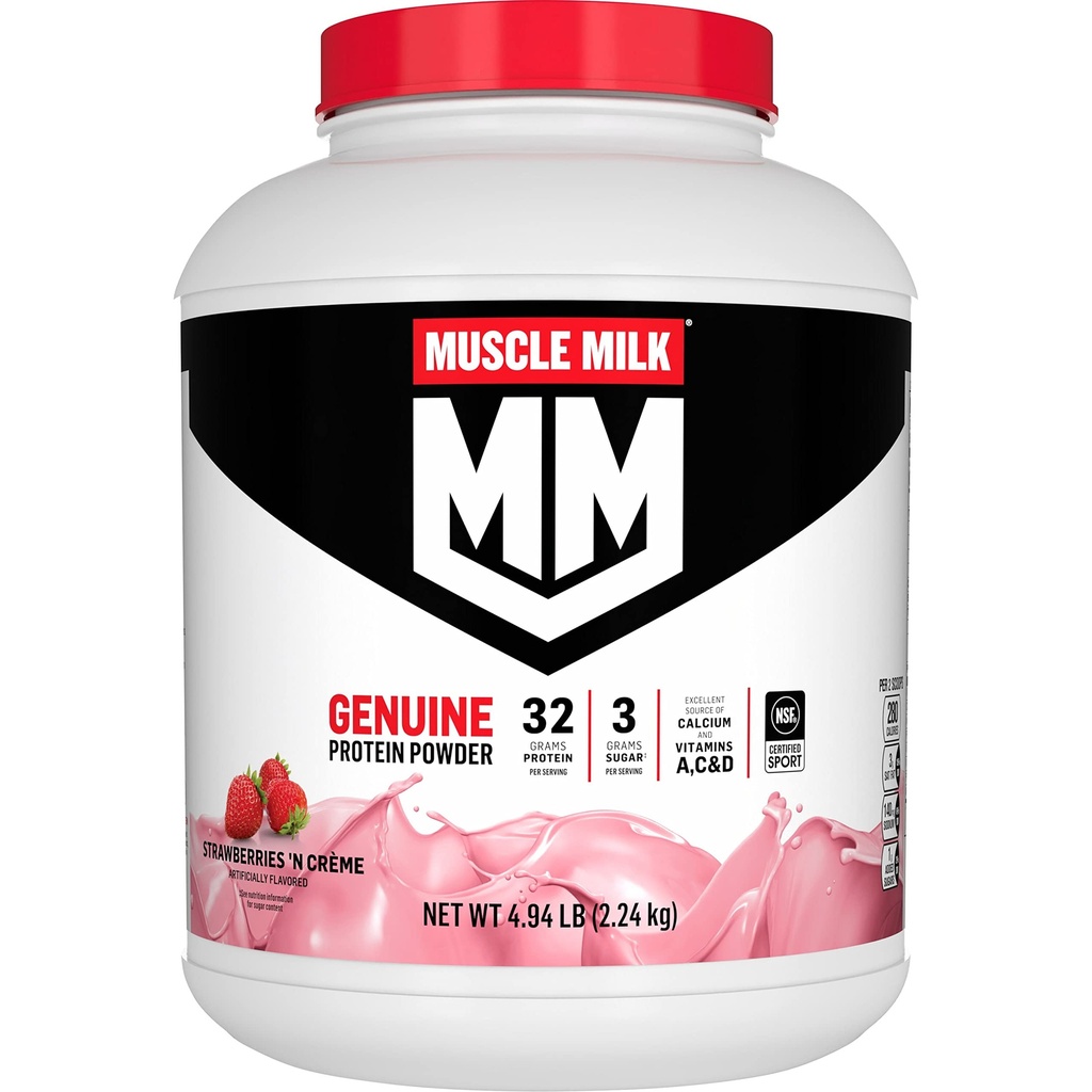 Mięśnie Mleko Genuine Protein Powder, Truskawki 'N Crème, 32g Protein, 4.94 Funt