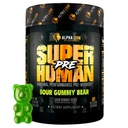 ALPHA LION Superhuman Preworkout Powder, Beta Alanine, L- Tauryne & Tri- Source Kofeina dla trwałej energii i Focus, tlenek azotu i cytrulina dla pompy (21 Służenia, Sour Gummy Bear Flavor)