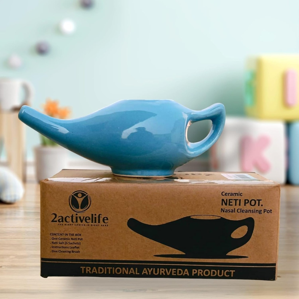 Joga Neti Pot do czyszczenia zatok 124; Kuchenka mikrofalowa i zmywarka Przyjazny 124; Ciekły Dowód Trwały Ceramiczny Neti Pot 124; Nasal Wash Handcrafted Trwały Ceramiczny - Niebieski