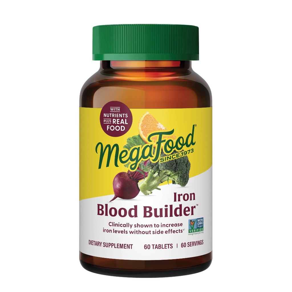 MegaFood Blood Builder Żelaza suplement dla kobiet i mężczyzn - Zwiększenie poziomu żelaza bez skutków ubocznych - Zwalcza zmęczenie - z witaminą B12, Kwas foliowy i witamina C do absorpcji - Wegan - Unflavored - 30 Count (Pack of 1)