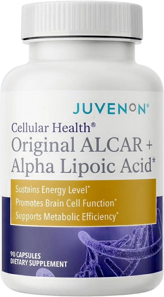 Juvenon zdrowia komórkowego 124; Serce, Suplement mózgu z Acetylem L- Karnityna i Biotin - Wspiera NAD + Funkcja, Produkcja energii, Nastrój, Revitalizowanego Metabolizm, Mental Focus & Clarity (90 Kapsułki)