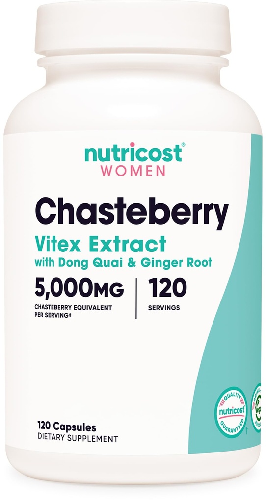 Nutricost Chasteberry Supplement for Women 120 Capsules, 5000mg Equivalent Per Serving (z 500mg 10: 1 Extract), Dong Quai & Ginger Root Extract, Vegetarian, Gluten Free & Non-GMO