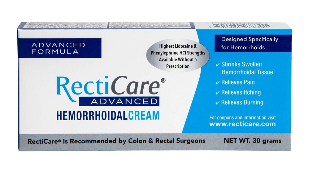 Recticare Zaawansowany krem hemoroidalny: Zaawansowane Leczenie Shrink & Soothe hemoroidy - Itch, Ból, Burn Relief - 30g krem hemoroidalny z lidokainą