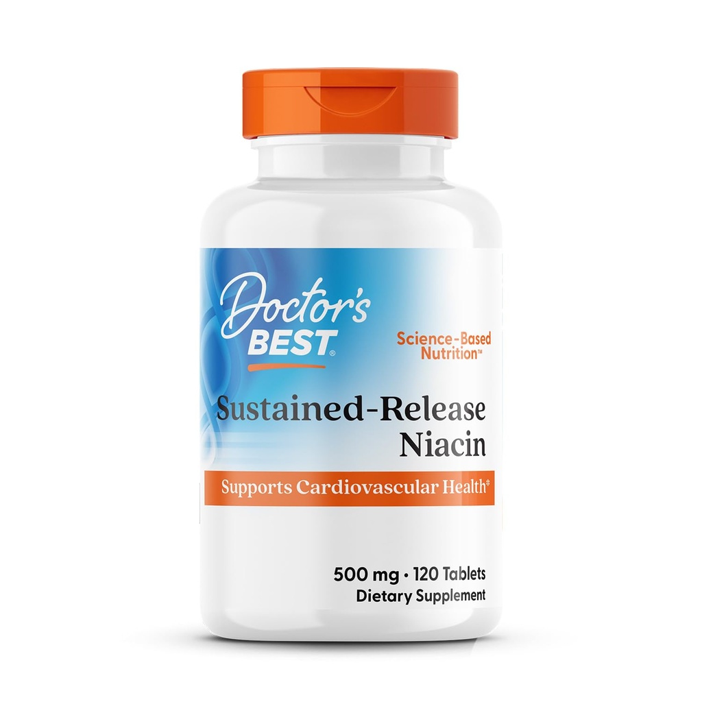 Najlepsza Niacyna Doctor 500 mg Rozszerzony suplement uwalniania dla mężczyzn i kobiet - Minimalizuje Skin Flush, Niacyna jako Kwas nikotynowy 500 mg, Kardiologiczne wsparcie zdrowia, Gluten Free, Wegan, Nie GMO - 120 Tabletki