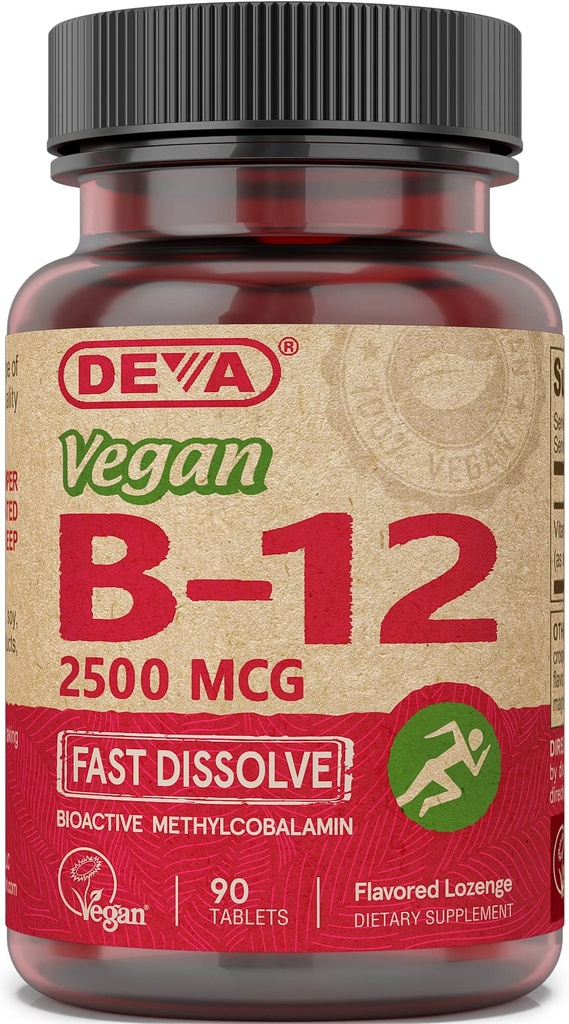 DEVA Nutrition Vegan Podjęzykowy Szybko Rozpuścić B- 12 Tabletki, 2500 µg, 90 Liczba