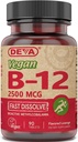 DEVA Nutrition Vegan Podjęzykowy Szybko Rozpuścić B- 12 Tabletki, 2500 µg, 90 Liczba