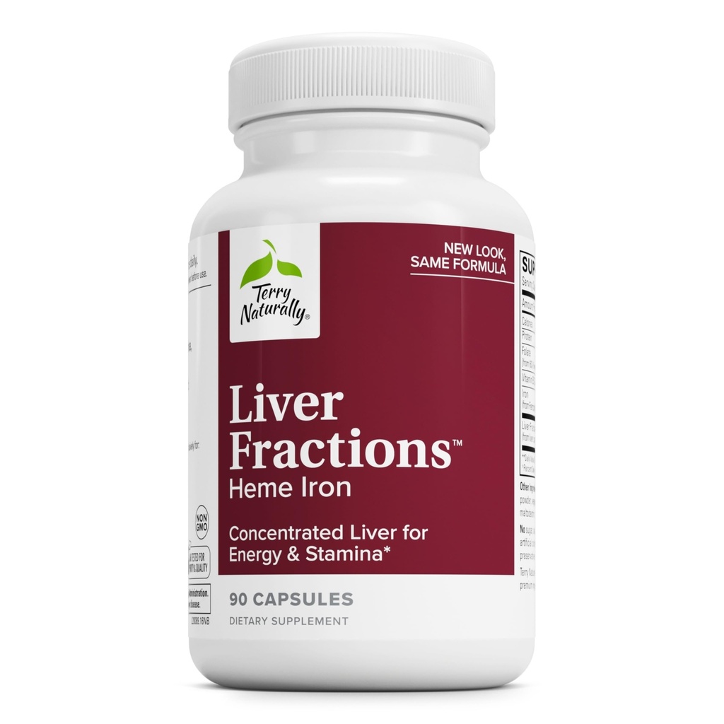 Terry Naturally Liver Fractions - Endurance & Energy Support with Gentle Iron - Dietary Supplement Supports Healthy Red Blood Cell Formation - Iron Supplement for Liver Health - 90 Capsules