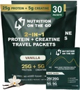 Nutrition On The Go Whey Protein Isolate Pakiety z Creatine - 25g Protein + 5g Creatine - Single- Serve Travel Protein Powder - Vanilla (30- Pack)
