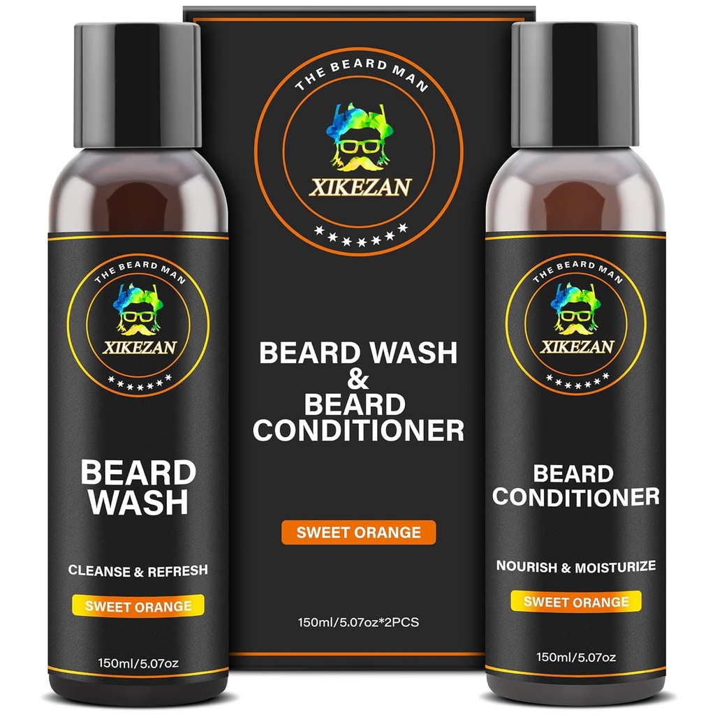 XIKEZAN Beard Wash & Beard Conditioner Natural Softener Set w / Argan & Jojoba Oil Smooths & Wzmocnia Boże Narodzenie Stocking Stuffers Ojciec Day prezenty dla mężczyzn jego tata chłopak mąż