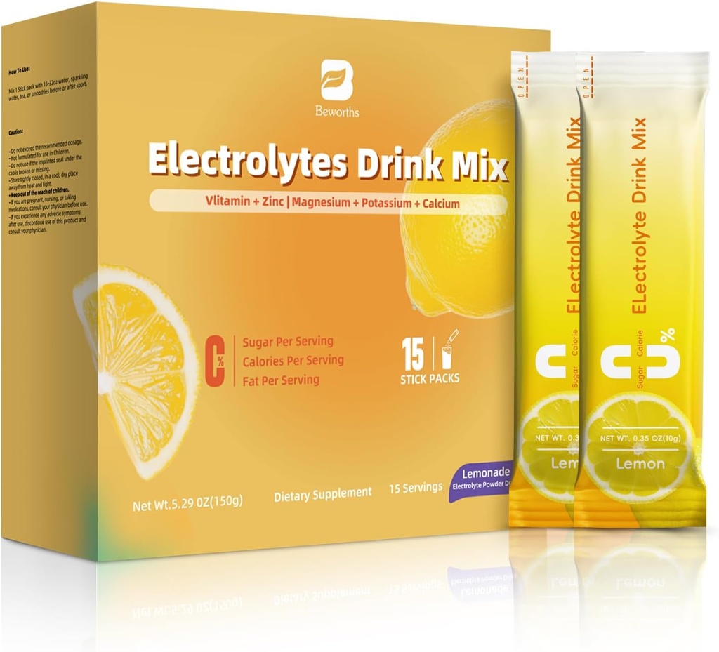 Electrolyte proszek do odzyskiwania Drink Mix Drink 124; Bezcukrowy Electrolyte w proszku Suplement z cynku potasu i magnezu do nawadniania - Keto Electrolytes, Non-GMO & Cugar- Free - 15 Stick