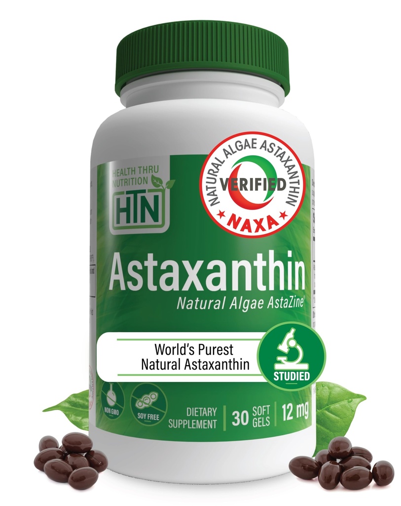 Zdrowie Thru Nutrition Astaxanthina Triple Strength 12mg Supplement 30 Softgels 124; AstaZine from Algae Organic Hodowany w Prisztine Himalayan Water Agregat 124; Wsparcie skóry i wzroku