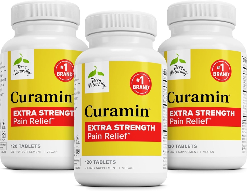 Terry Natural Curamin Extra Force - Curcumin & Boswellia dla zdrowego wsparcia cyrkulacji - Turmeric Supplement to Support Joints, Muscle Health & Endorphin Production - 120 tabletek (Opakowanie po 3)