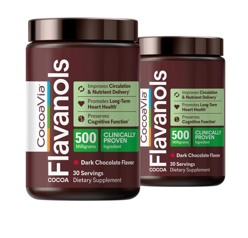 CocoaVia Cardio Health Proszek kakaowy, 60 Służenia, 500mg Flavanols kakao, Wsparcie zdrowia serca, Boost tlenku azotu, Poprawa cyrkulacji, Energia, Wstępny trening, Wegan, Ciemna czekolada Cacao