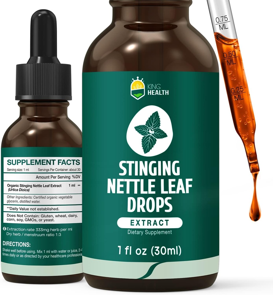 Stinging Nettle Tincture, Organic Nettle Leaf Extract Liquid, 98% Wchłanianie, Wegan, Non-GMO, Gluten Free, Alkohol Free- 1 Fl Oz