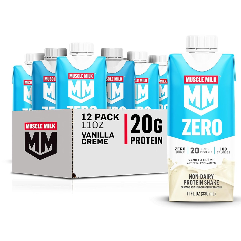Mięśnie Mleko Zero Protein Shake, Vanilla Crème, 11 Fl Oz Carton, 12 Pack, 20 g Protein, Zero Sugar, 100 Calories, Wapnia, Witaminy A, C & D, 4 g Fiber, Energizing Snack, Packaging May Vary, 12 Count (Pack of 1)