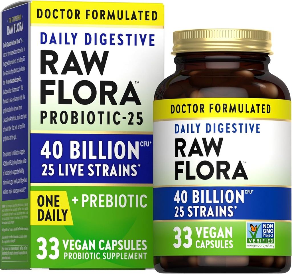 Nature 's Truth Raw Flora Probiotic with Prebiotics Xi124; 40 Billion CFU Xi124; Daily Digestive Vegan Capsules Xi124; Gluten Free Supplement for Men and Women