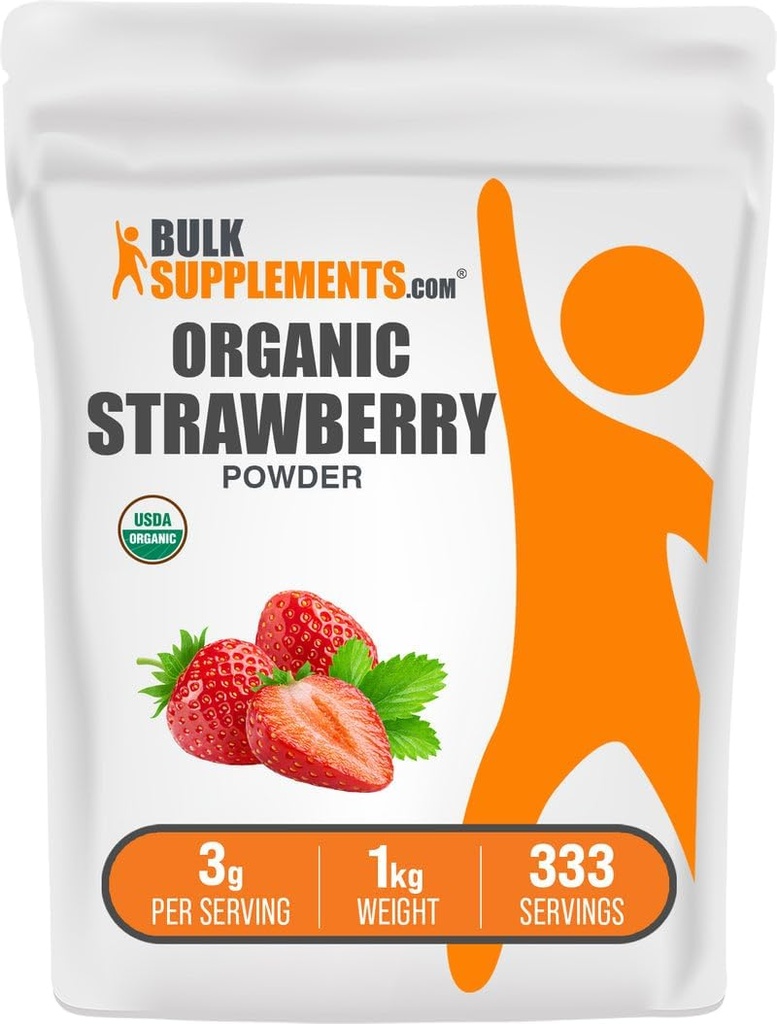BulkSupplements.com Organic Strawberry Powder - Proszek owocowy z Organic Strawberry - Nie dodano cukru & Gluten Free, 3g na serwowanie, 1kg (2,2 kg) (Opakowanie 1)